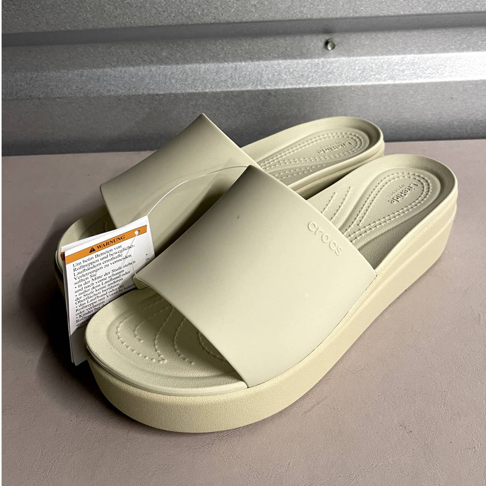 Crocs Women's Bone Brooklyn Slide Wedge Heel Slippers Sandals - Size US 10